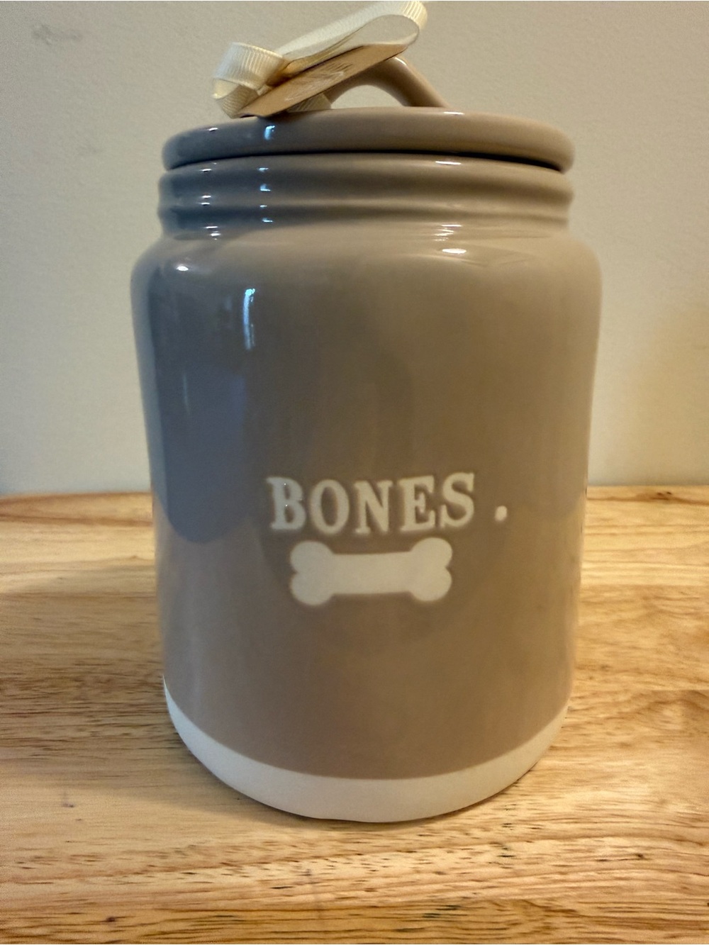 Rae Dunn Tan Ceramic "Bones" Pet Treat Canister